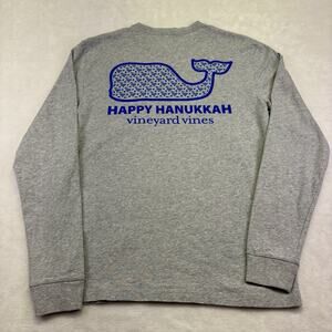 Vineyard Vines Happy Hanukkah Whale Menorah Long Sleeved T Shirt Gray Size XS